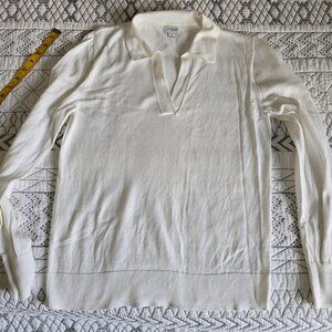 J Crew Off White V-Neck lightweight collared knit sweater Size S EUC